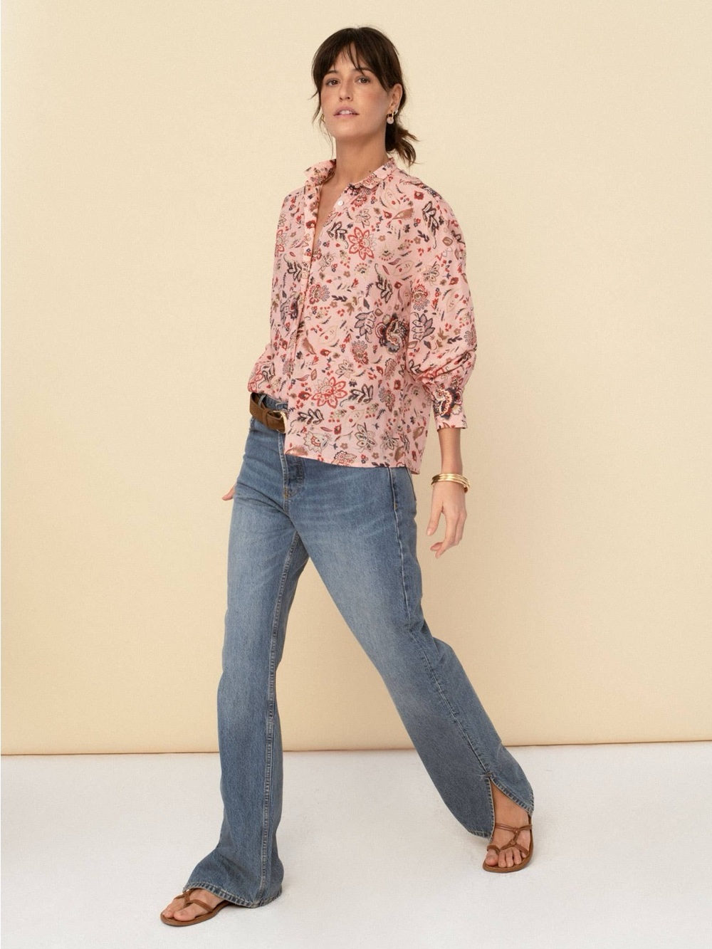 Sonmer Alexa Floral Button Down Blouse Pink Boho Cottagecore Women Size S